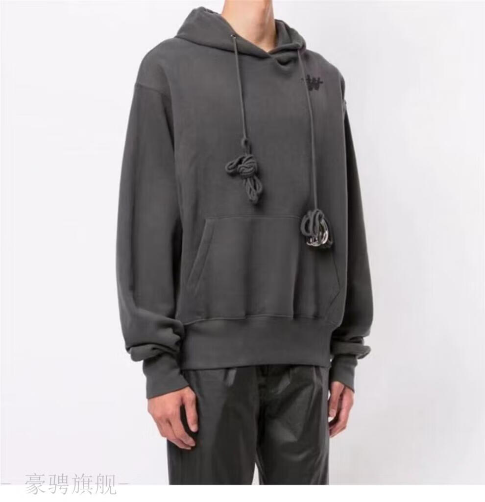 新品易烊千玺同款抽绳连帽衫welldone卫衣男 浅蓝/lightblue铁环卫衣