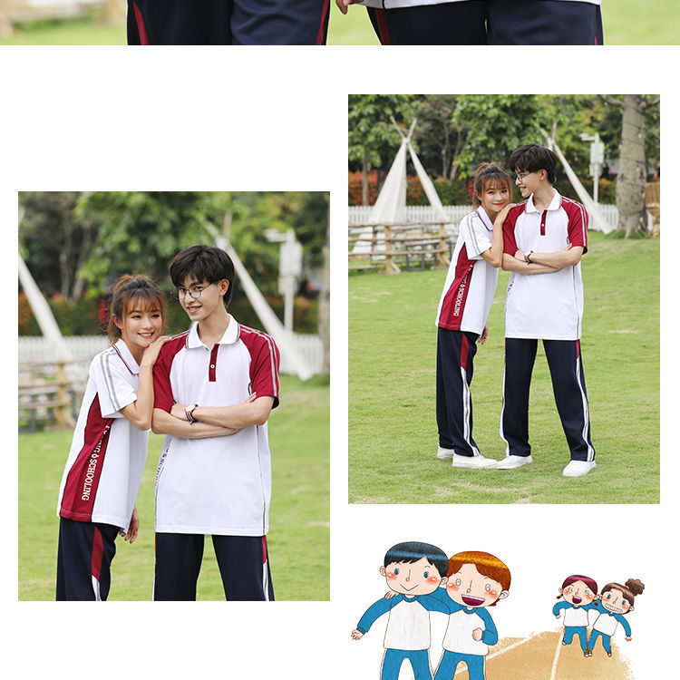 普宁新款校服学院风高中生校服班服团体服夏季白色翻领短套装帕孚