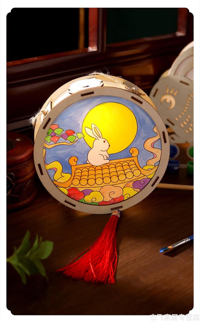 中元节儿童灯笼手绘玉兔花灯汉服手提古风装饰手工制作diy材料包 嫦娥