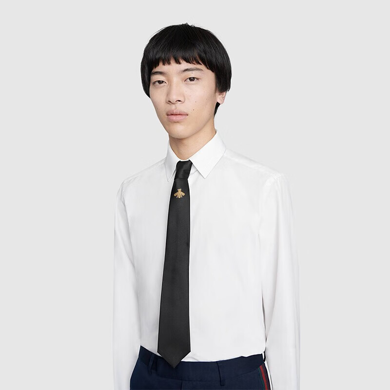 古驰 新款男士真丝双g图案gucci正装商务休闲时尚领带小蜜蜂领带 黑色