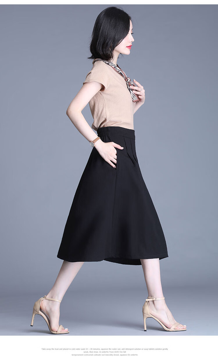 矮个子中年妇女半身裙夏季中年妈妈裙子显瘦小个子半身裙女黑色高腰a