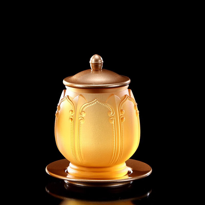 圆通佛具供佛水杯台湾古法琉璃吉祥花供水杯圣水杯观音杯佛堂用品宝