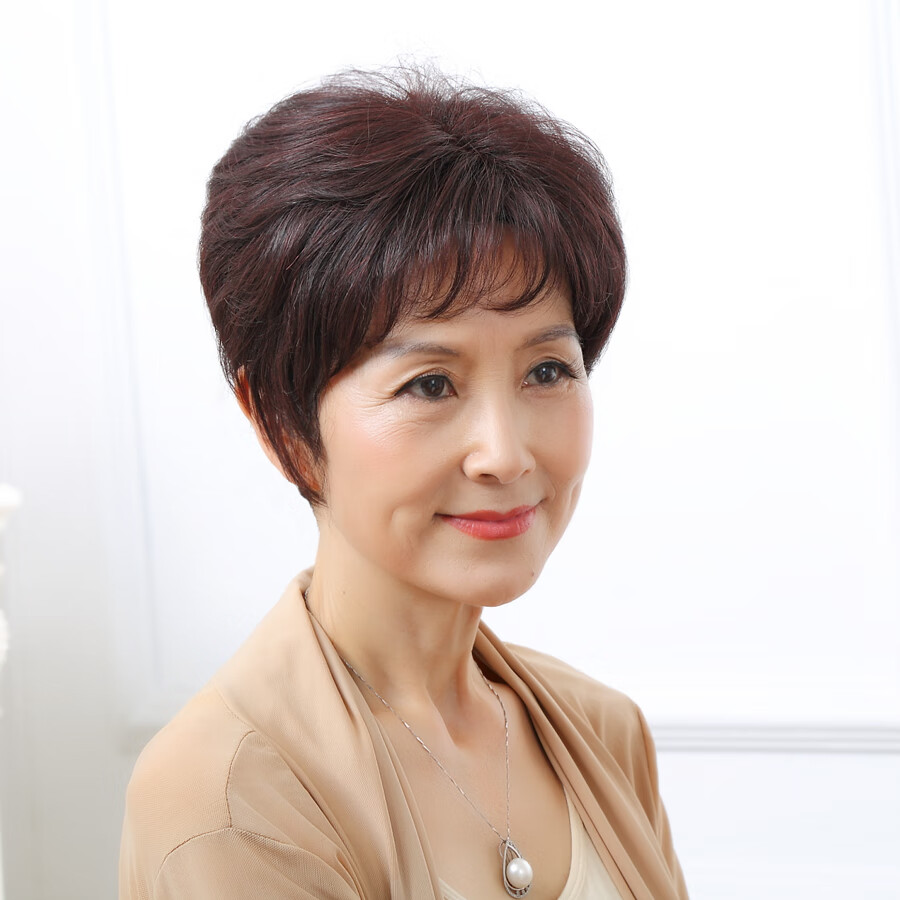 新款 瑞贝卡假发女真发全头假发女短发妈妈真发全真人发老年人化疗