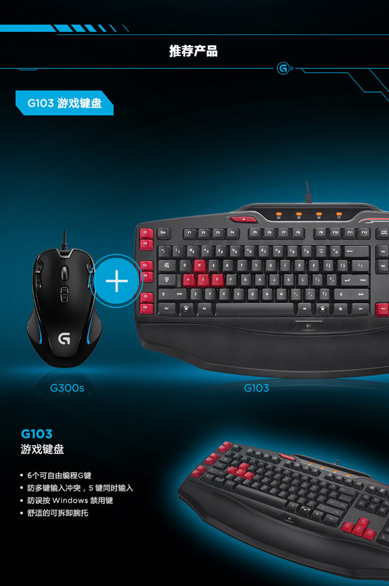 罗技g300s有线鼠标游戏办公电竞通用台式笔记本电脑外接外设 g300s有