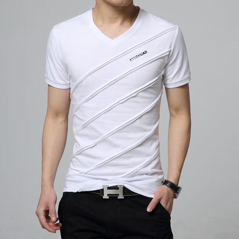 秋季长袖t恤男秋装长袖t恤男v领韩版修身打底衫青年加大码秋衣男装