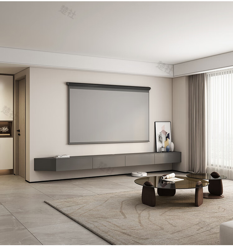 悬空电视柜北欧斜角悬空电视柜实木背景墙现代简约壁挂式小户型客厅