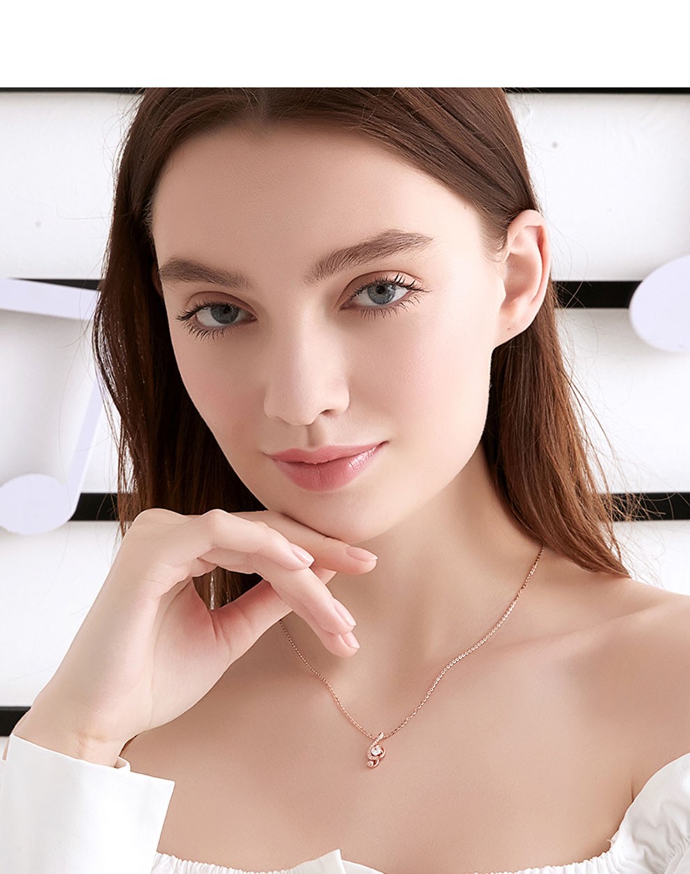 维爱一生银项链女生日礼物时尚饰品锁骨链轻奢银饰爱的音符吊坠纪念日