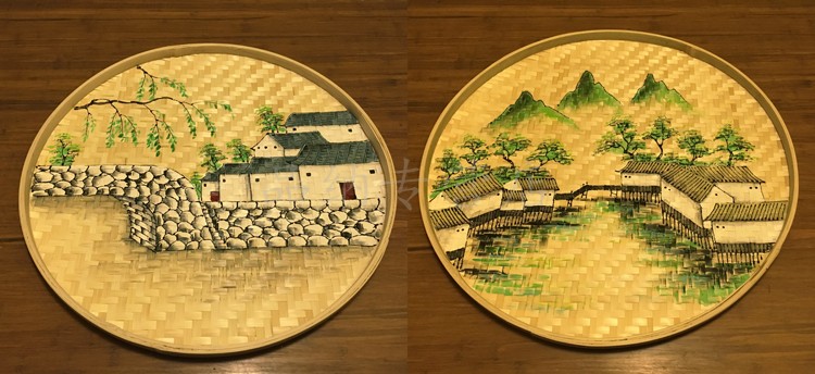 定做竹簸箕画手工画竹匾画竹筛画竹筐画竹编创意画农家乐装饰道具绘画