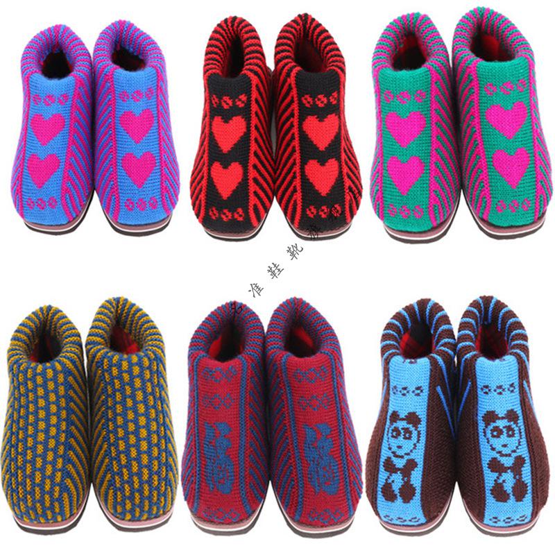 毛线鞋子居家保暖棉鞋防滑纯手工编织男女结婚鞋老人鞋 男鞋颜色随机