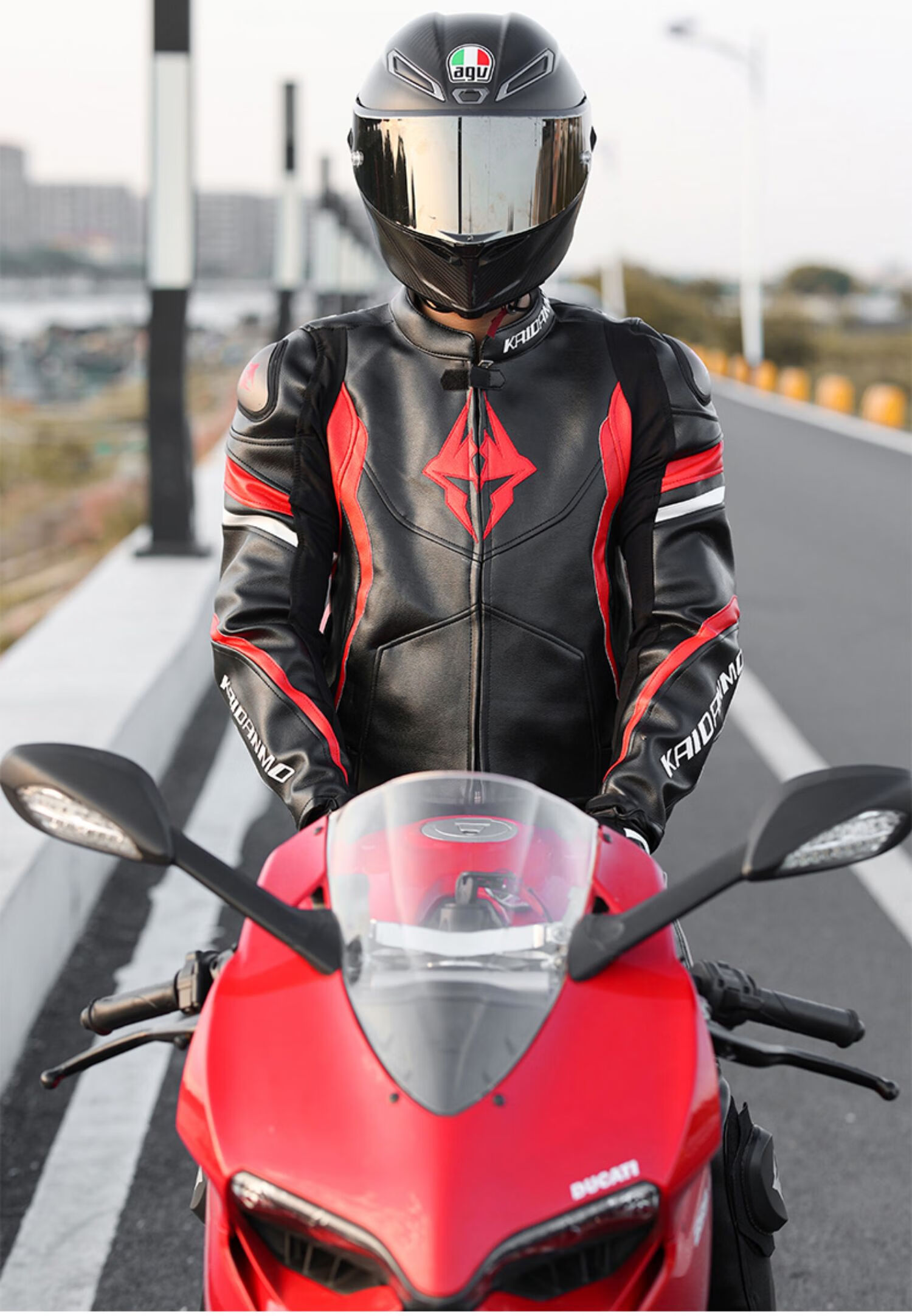 陇聚福冬季骑行服男女摩托车连体皮衣保暖机车复古川崎越野拉力 黑白