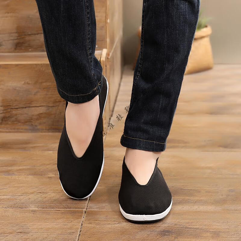 名准 老北京传统布鞋 黑色男士圆口鞋透气休闲中老年老头鞋表演劳保鞋