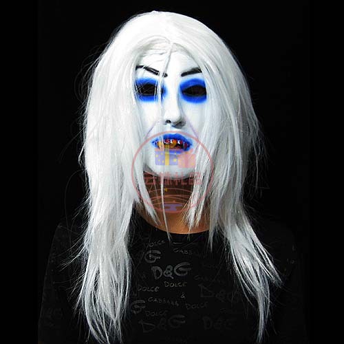 玩具万圣节面具恐怖面罩乳胶鬼脸愚人节整人道具化妆舞会白发魔女面具