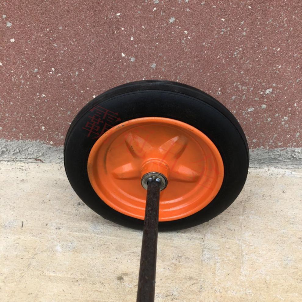 橡胶14寸实心轮手推车轮子老虎车轮子带轴轱辘两轮胎重型拖车滚轮 14