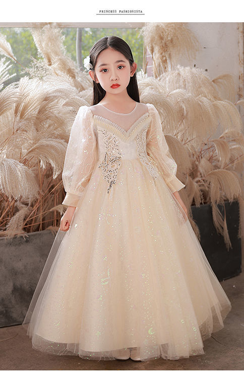 女童晚礼服秋款女孩公主裙7-12岁中童中小童主持人礼服春秋季天少女生