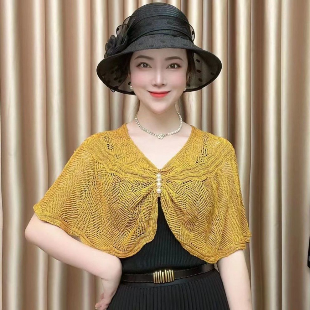 针织夏季百搭斗篷空调房护肩坎肩哈尼克之心鱼尾针织披肩灰70180斤