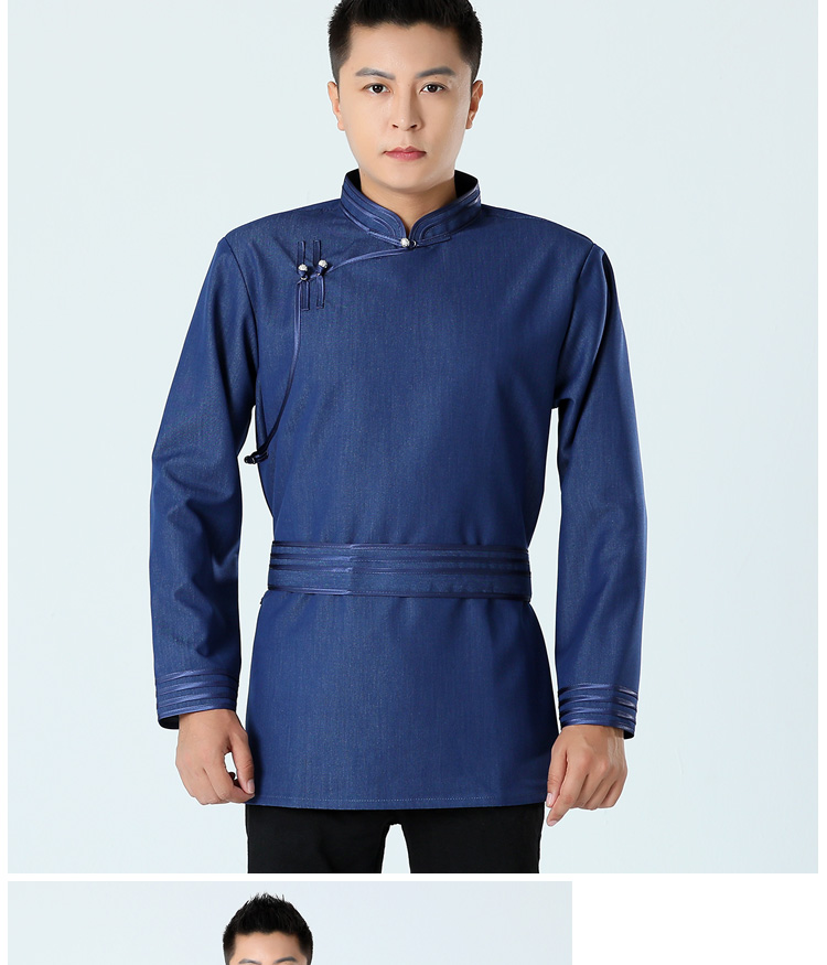 蒙古族服装男装夏季蒙古服装蒙古男士上衣牛仔衬衫民族风复古外套蒙古