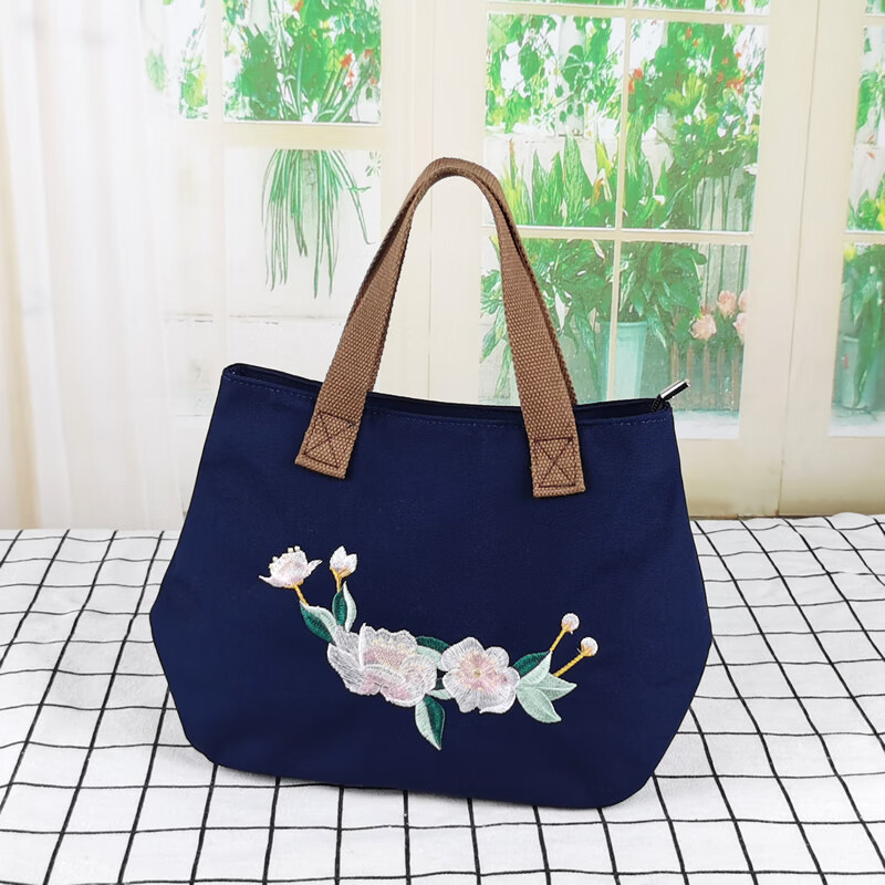 小布包手提 民族风绣花妈妈小手拎帆布包中老年女士手提小布包上班