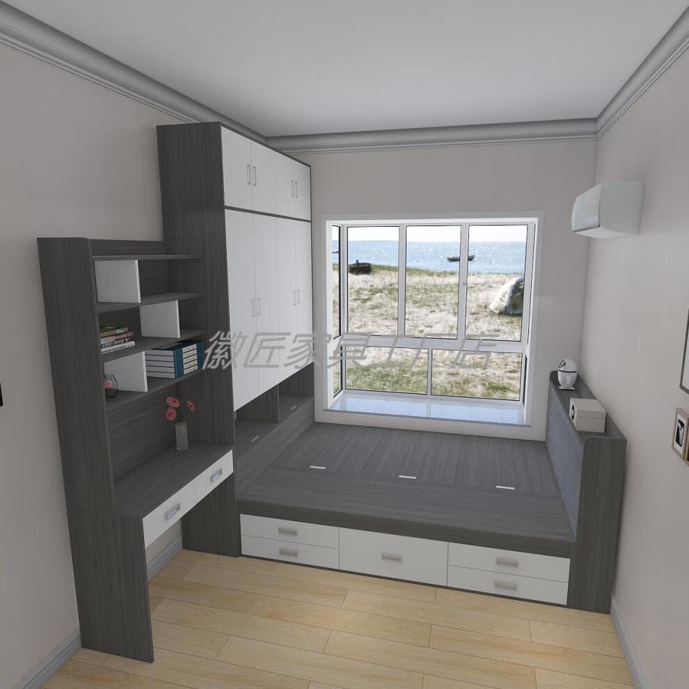 墨绩 电脑桌 衣柜书桌一体 简约现代实木e0榻榻米床衣柜一体带书桌小