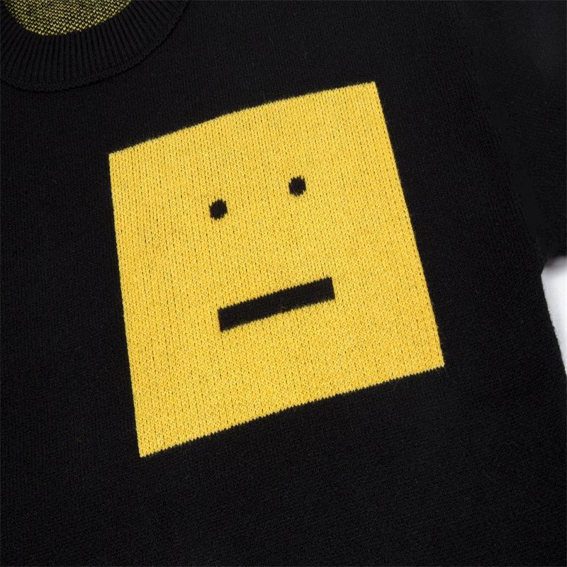 高版本acne studios瑞典ac方块笑脸长袖图案撞色针织衫慵懒风毛衣精品