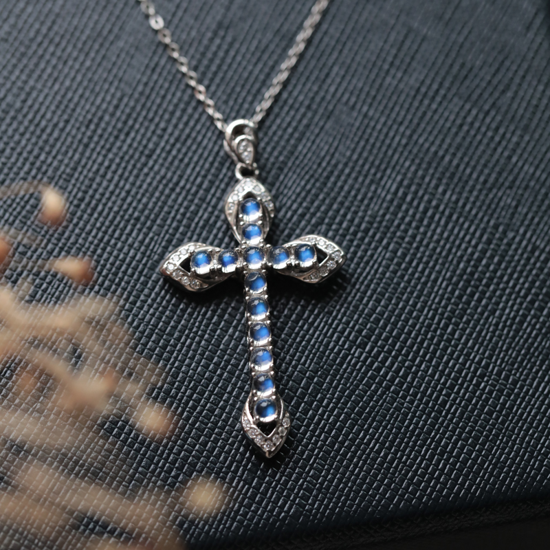 ck if施华洛世奇锆月光石水晶十字架吊坠项链轻奢七夕情人节生日礼物