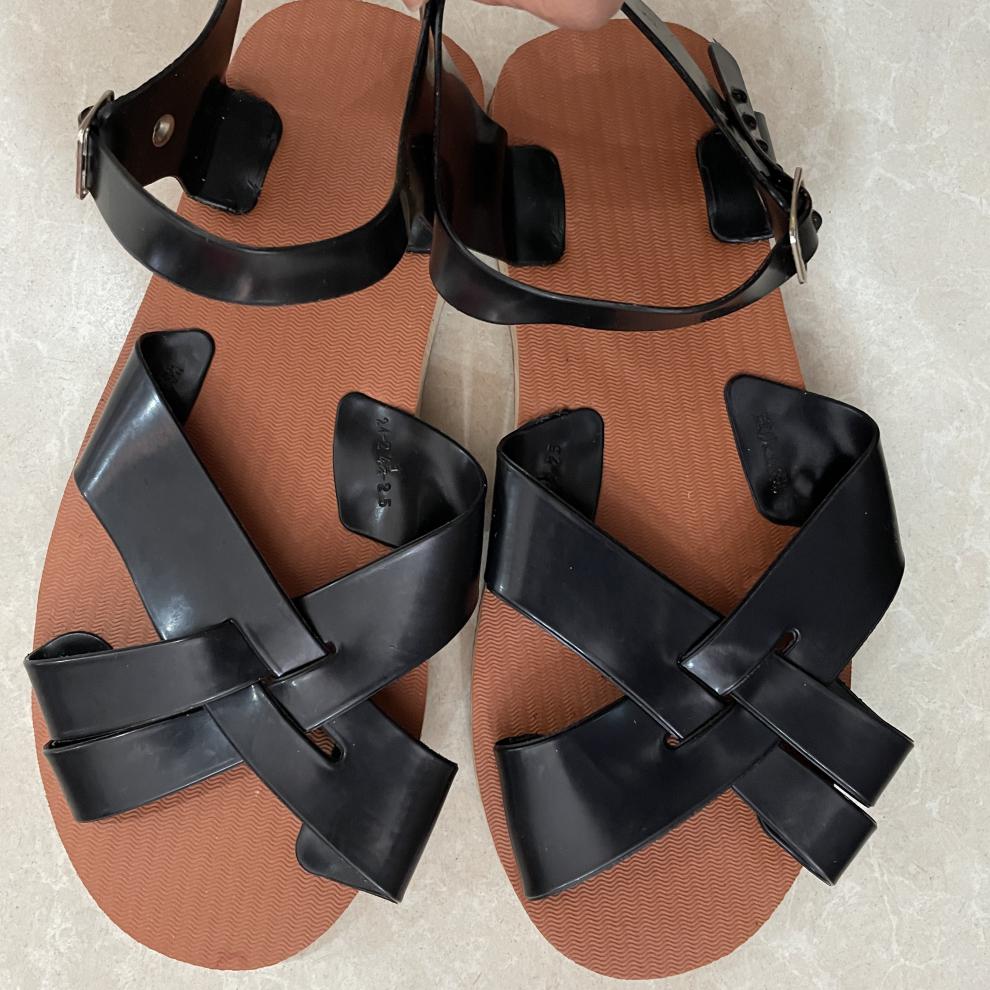 泡沫凉鞋男户外工作鞋经典老式夏季镂空洞洞平底复古80年代休闲褐色