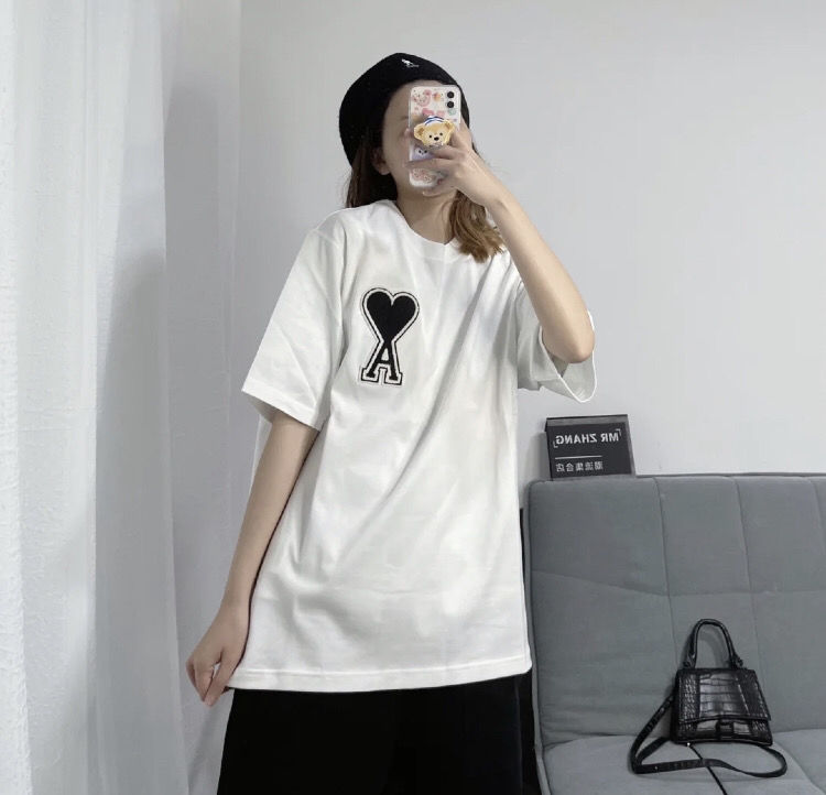 法国潮牌amit恤爱心字母圆领套头刺绣桃心男女上衣宽松情侣短袖 5 l