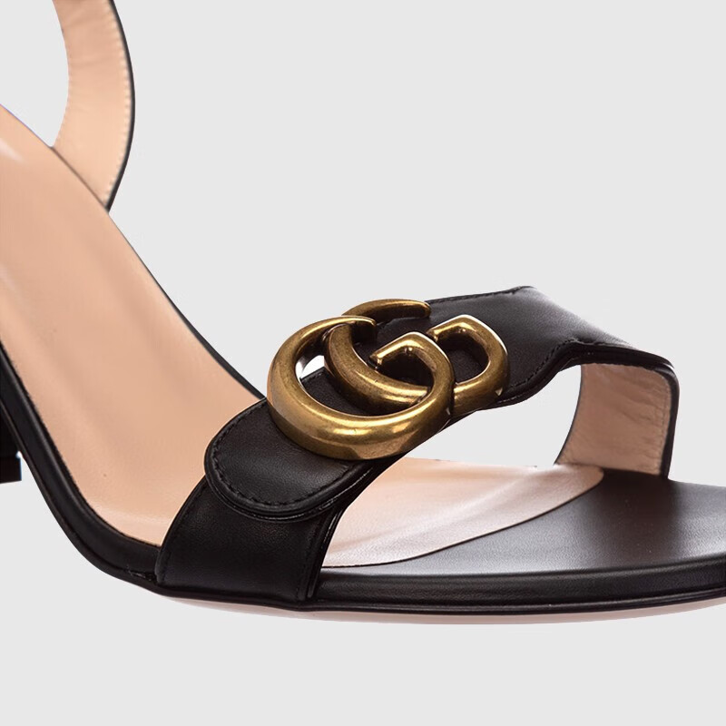 古驰(gucci) 女鞋牛皮皮革双g粗跟凉鞋高跟鞋 453379 a3n00 1000 黑色