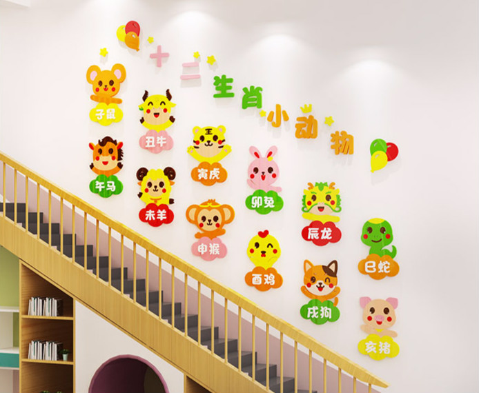 唯利多嘉宴新款幼儿园墙面装饰十二生肖墙贴立体教室走廊楼梯环创主题