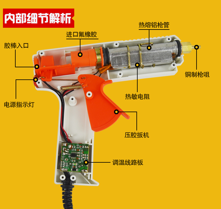 定制晨洲岛热熔胶枪带开关调温20w30w100w胶抢热溶胶棒7mm11mm 60w胶