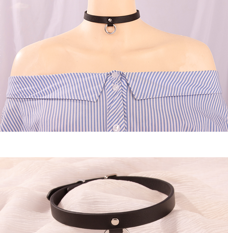 棕色黑色圆环项圈真皮带牵引绳女sm牛皮颈带choker定制刻字 g款 棕色