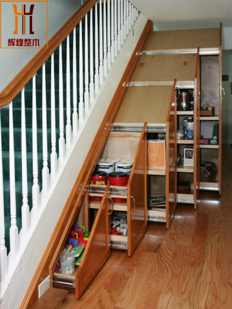 楼梯下斜角储物柜上海定制复式斜角异形实木楼梯柜扶手楼梯下柜玻璃