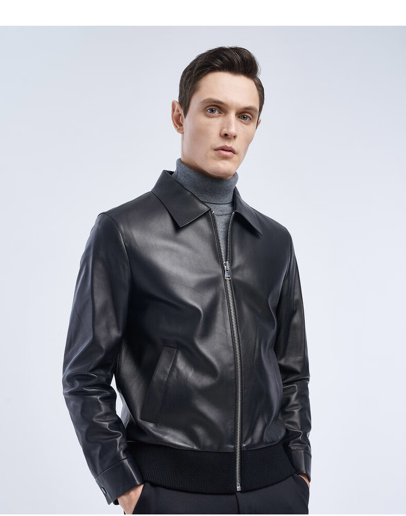 劲霸男装k-boxing 秋季新品简约商务休闲皮装上衣外套bplv3313 黑色