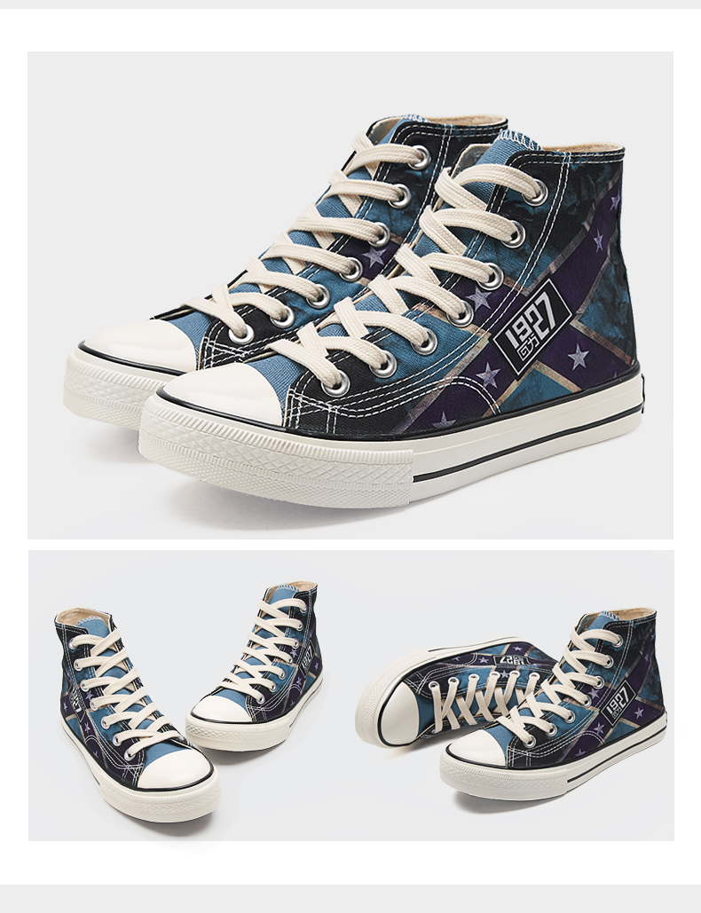 回力1927印字高帮帆布鞋男鞋新款情侣潮鞋雾霾蓝运动休闲鞋板鞋 502