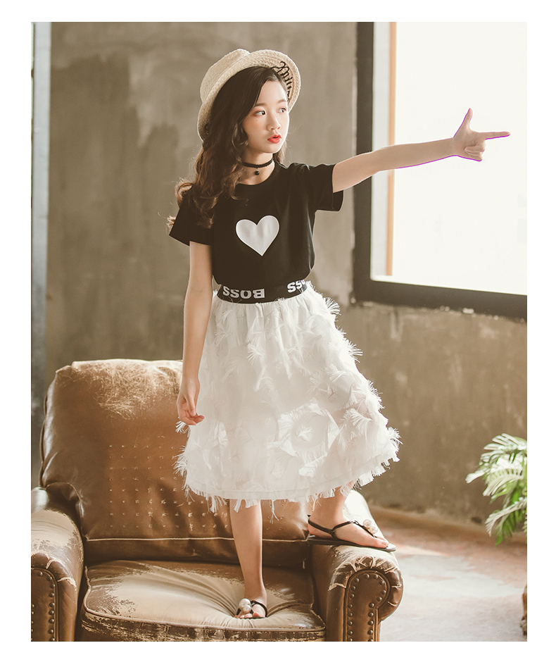 女童年流行套装裙新款儿童时髦流苏套装大童女装时尚两件套潮 白色