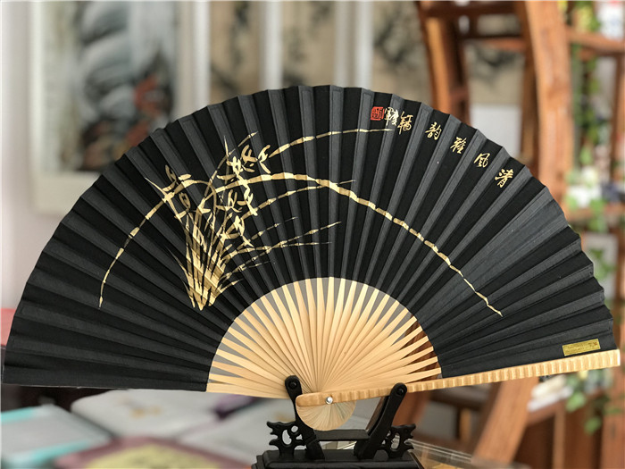 2022新款荣昌折扇 荣昌折扇 中国风 9寸 黑绸扇 重庆特色礼品 手绘 9