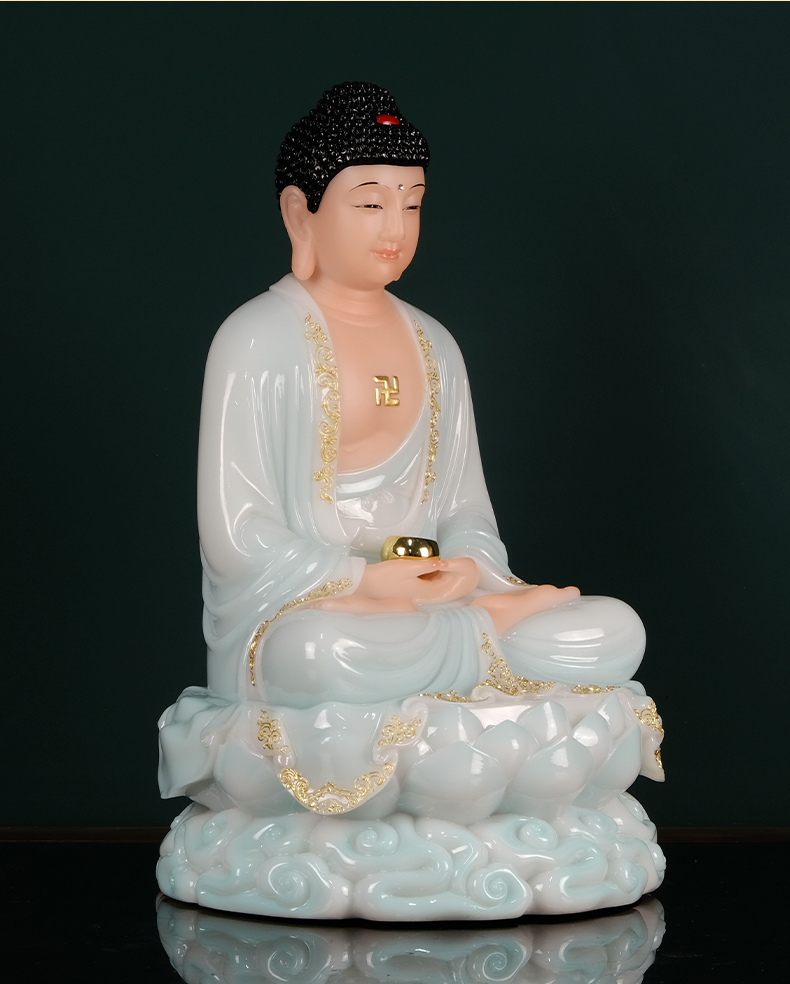 金旺来三宝释迦摩尼佛汉白玉佛像家用供奉神像玉石摆件佛具 12寸