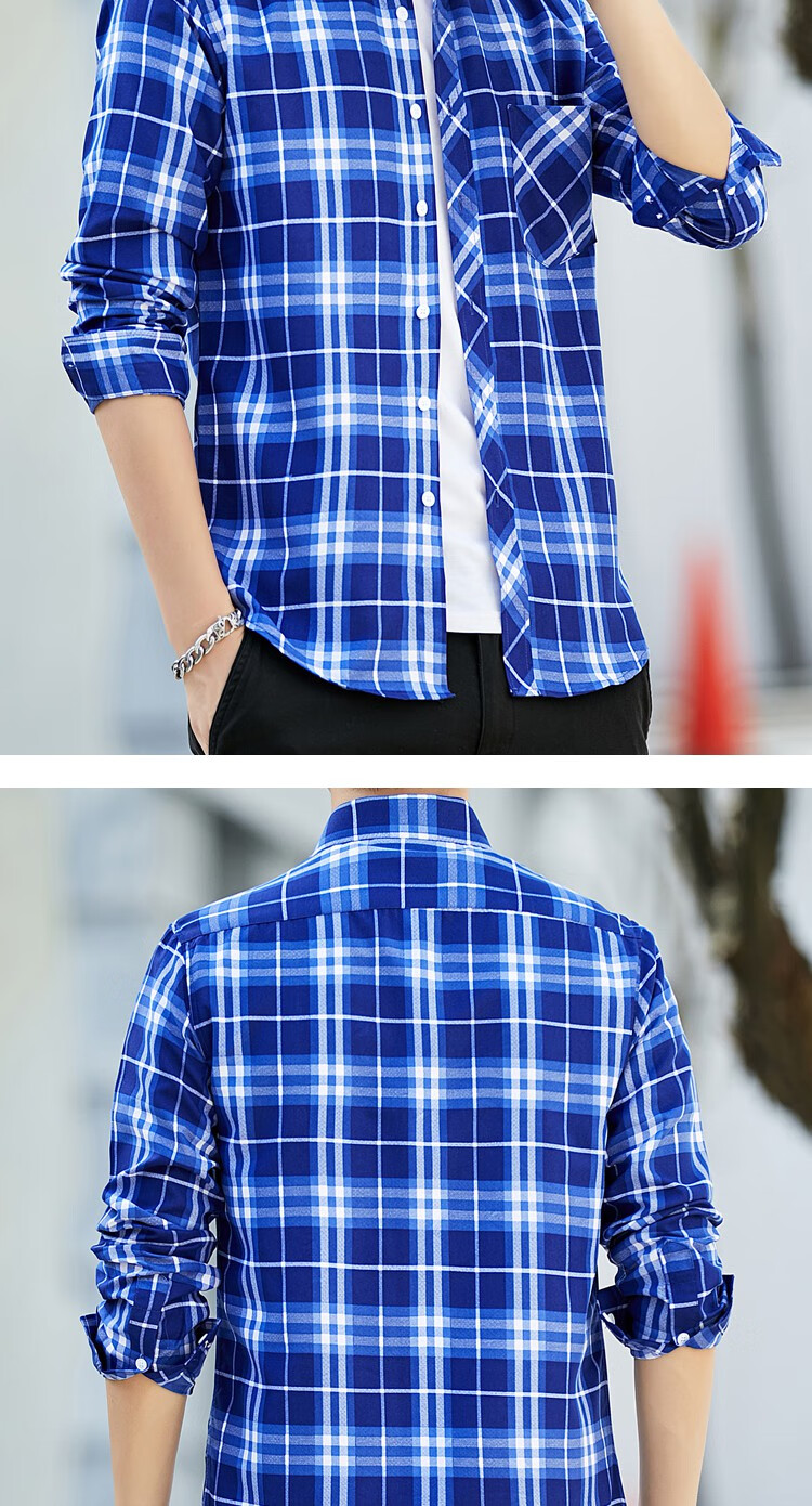 格子衬衫程序员工地劳保棉质吸汗长袖衬衣休闲耐脏男士夏季上衣青年薄