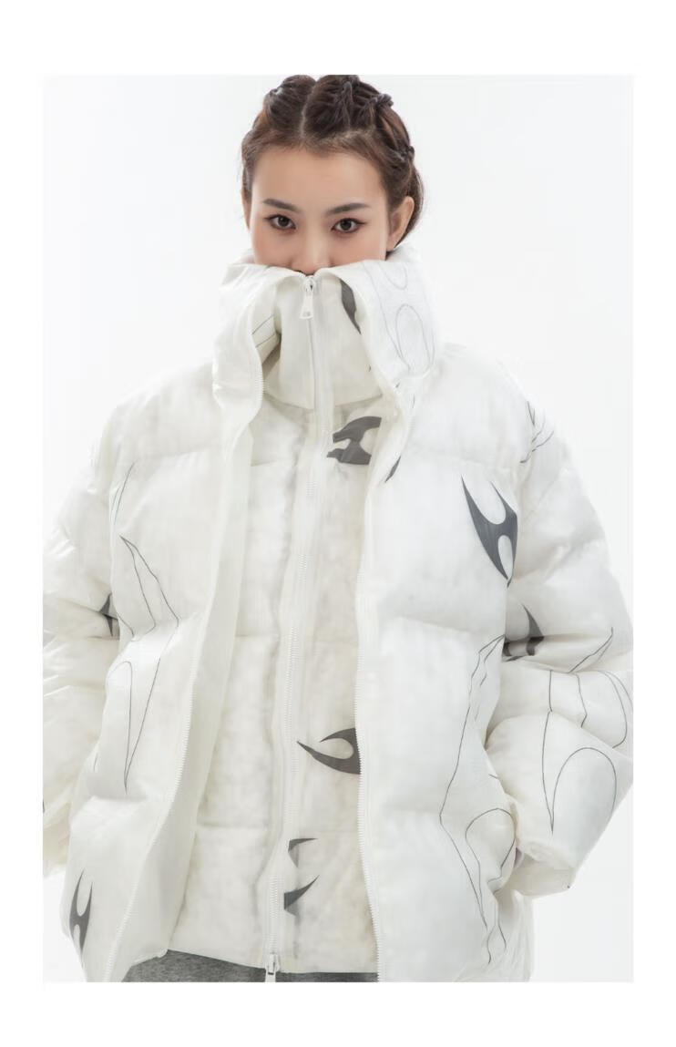 htcu生化异形logo夜光棉服棉衣女冬季假两件透明面包服加厚外套男