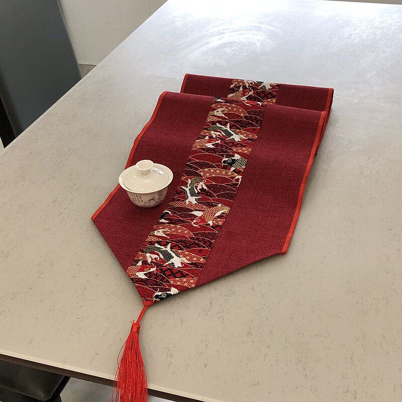 高档桌旗喜庆大红色茶几餐桌旗中式结婚礼婚庆桌布艺茶席中国风棉麻