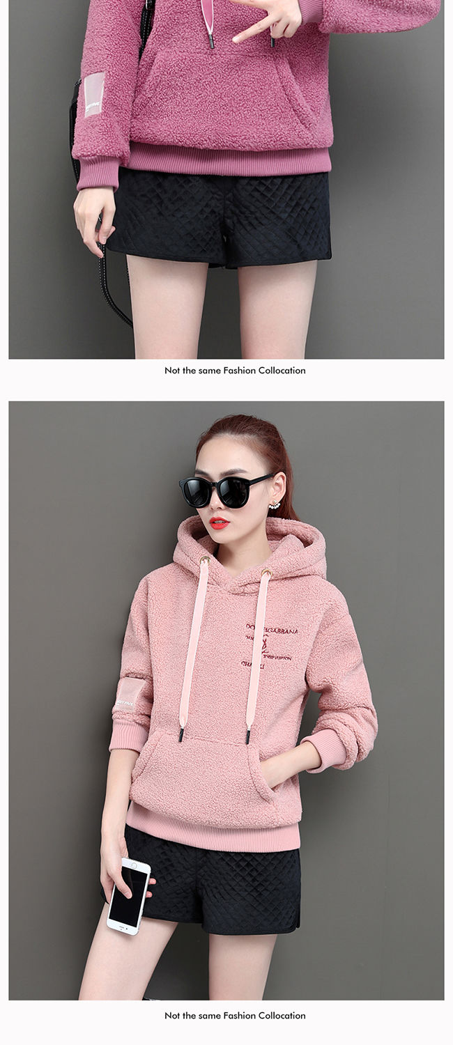 卫衣女宽松韩版秋冬ins风紫色羊羔毛绒加绒加厚宽松时尚连帽外套 蓝色