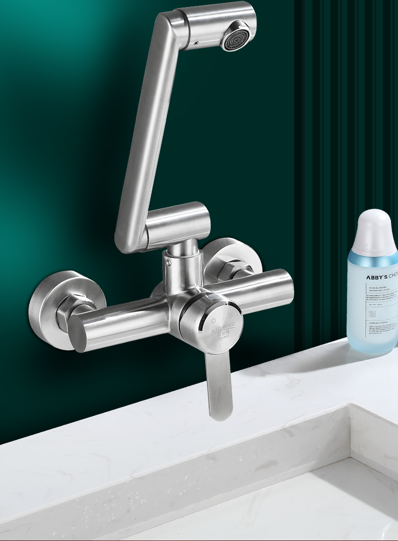 厨房洗菜盆水槽洗衣碗池阳台万向折叠旋转龙头单模式入墙式冷热猫龙头