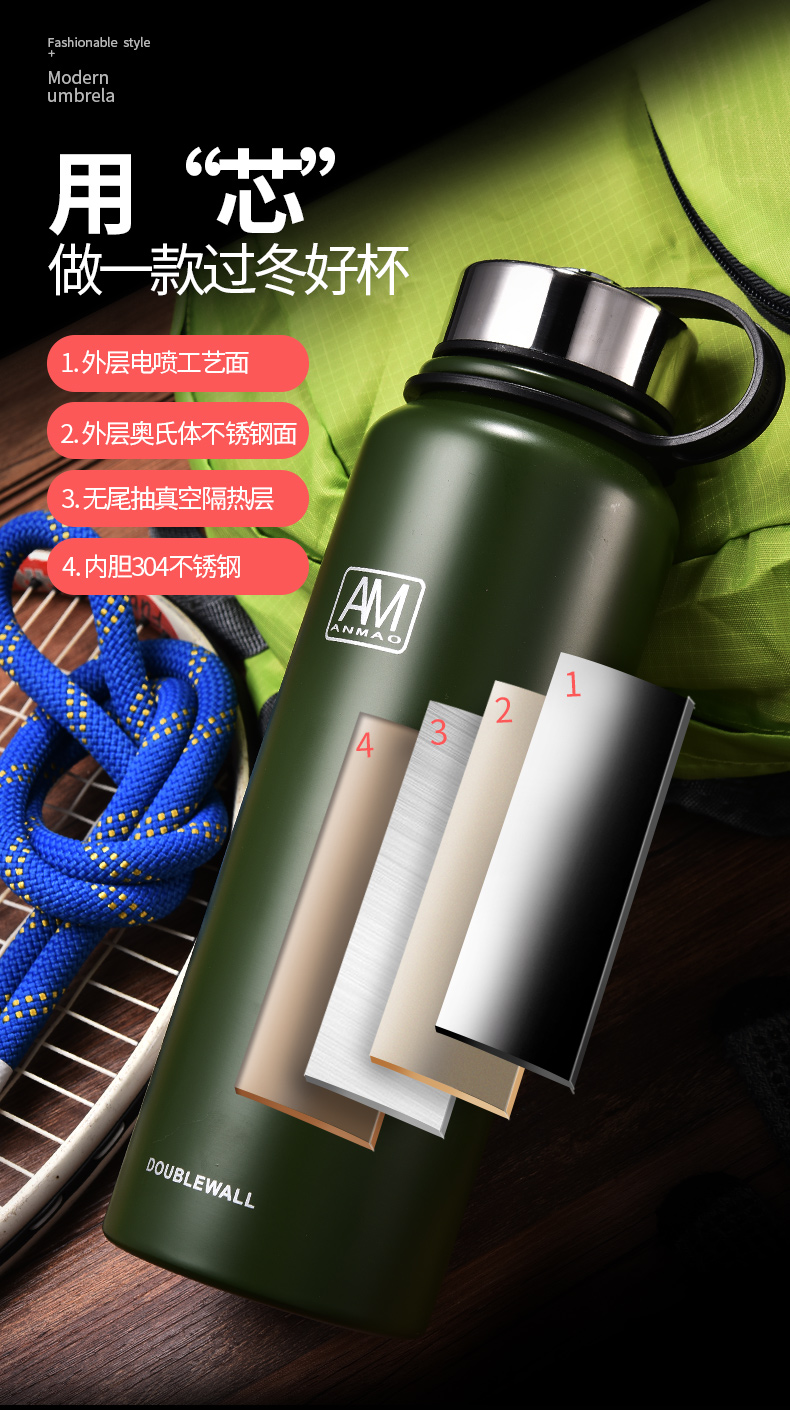 京选好货19式边防巡逻水壶304保温杯大容量便携泡茶杯茶漏保温壶旅行