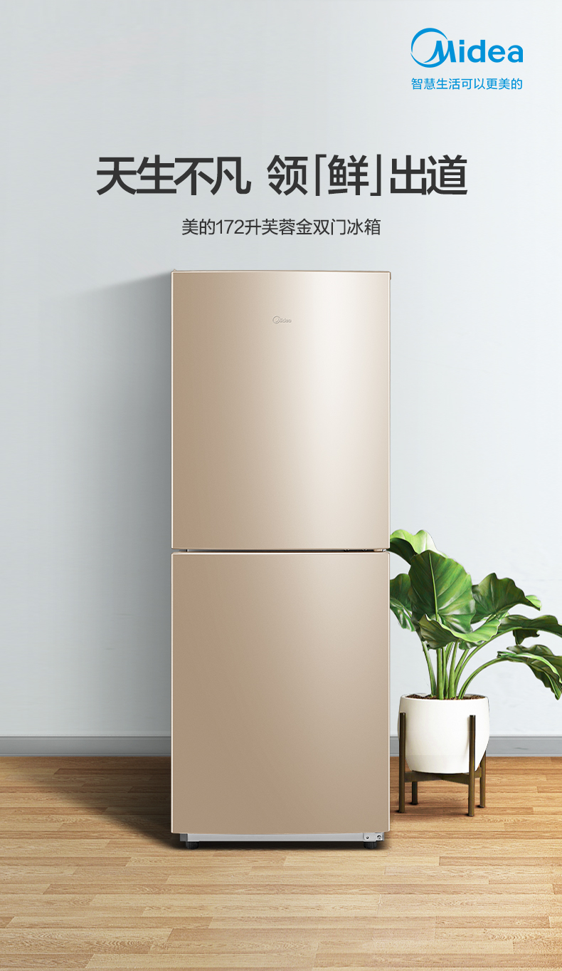 美的时尚冰箱一级能效无霜家庭商用精选美的172升租房宿舍小型双开门