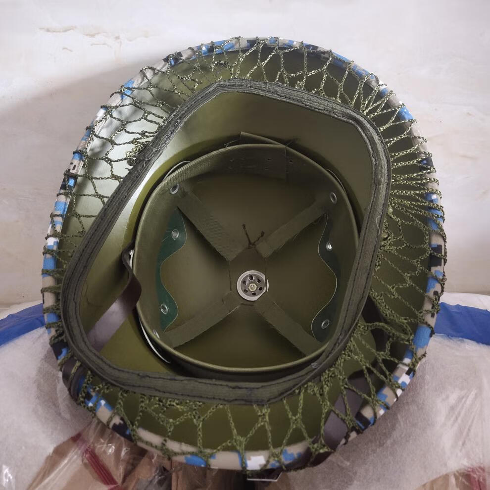 越南帽子盔式帽迷彩帽头盔带网帽表演道具盔式电动车头盔蓝迷彩 蓝