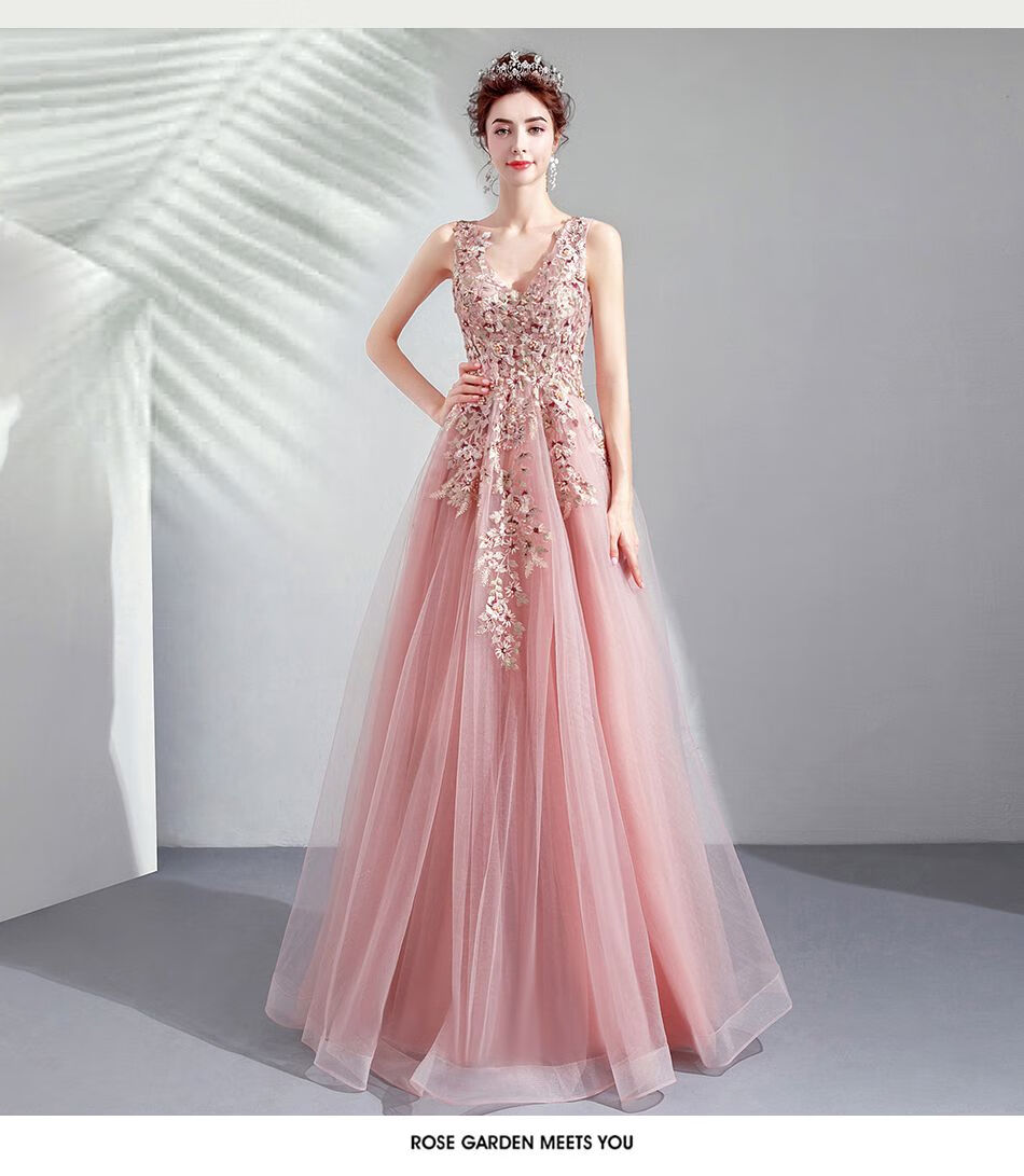 婚纱礼服敬酒服天使嫁衣藕粉色新娘敬酒服晚宴年会婚纱礼服藕粉色m