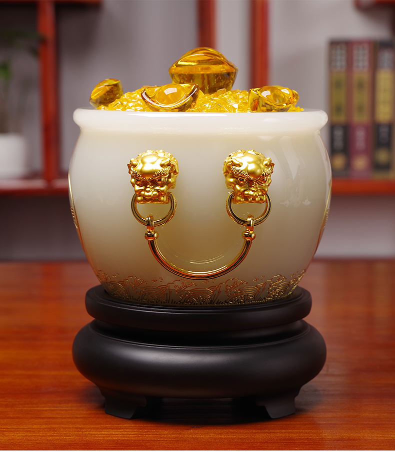 玉石聚宝盆摆件大号聚财元宝公司开业礼品办公室客厅酒柜装饰 a款
