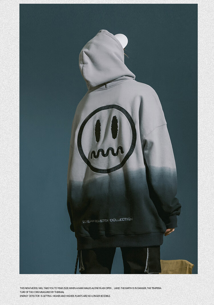 beaster卫衣渐变色鬼脸潮牌春秋帽衫外套宽松连帽男女情侣卫衣潮 蓝色