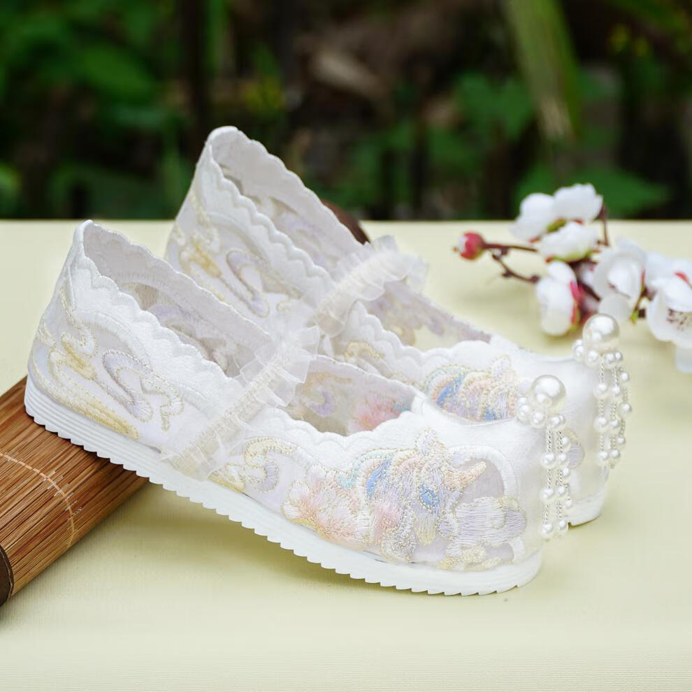 迪士尼(disney)夏季儿童网鞋古风汉服鞋子女童公主宝宝古代古装绣花