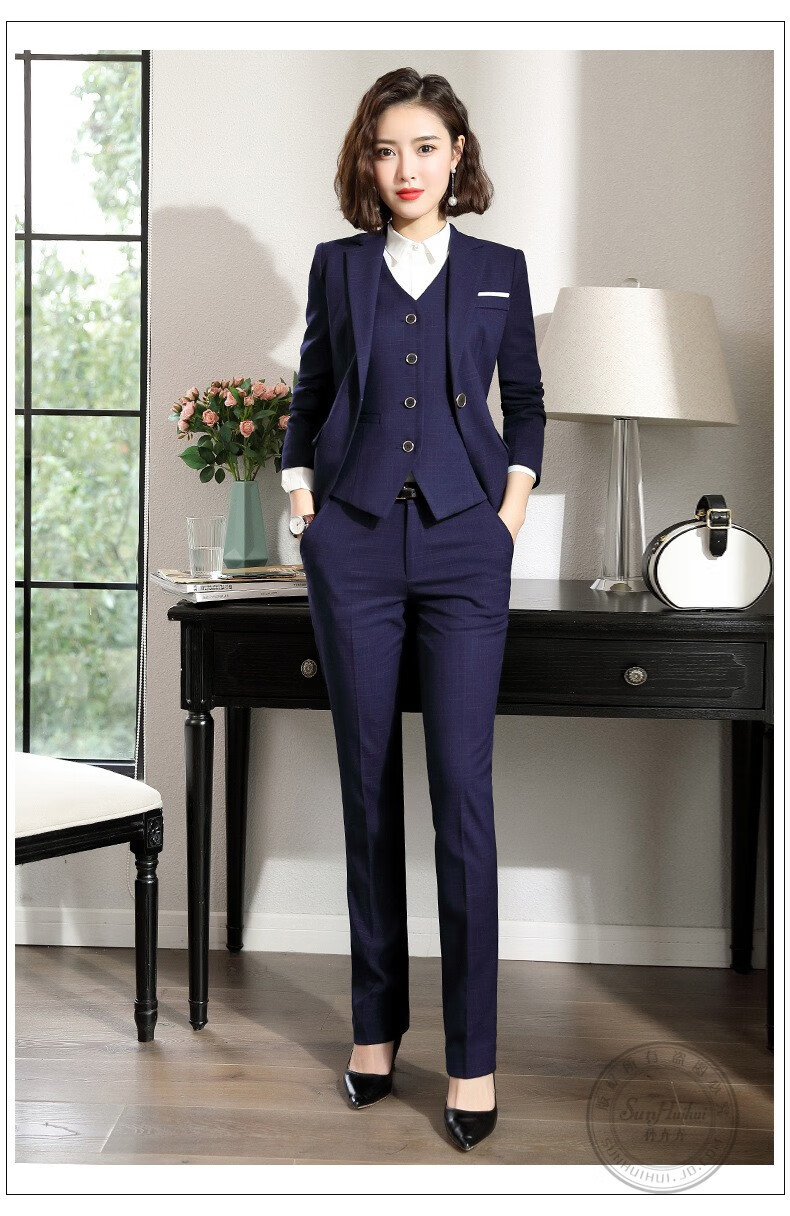 孙卉卉职业装女装套装时尚格子小西装商务工装写字楼白领正装银行美容