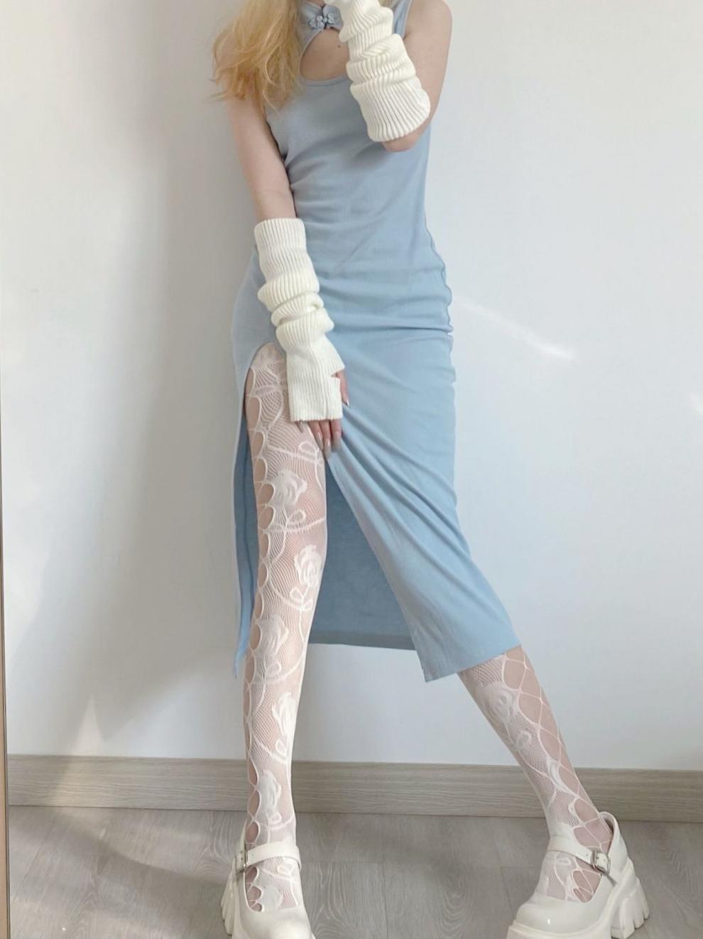 欲风丝袜女夏季薄款jk白丝连裤袜 【黑色】侧边镂空渔网袜两双【图片